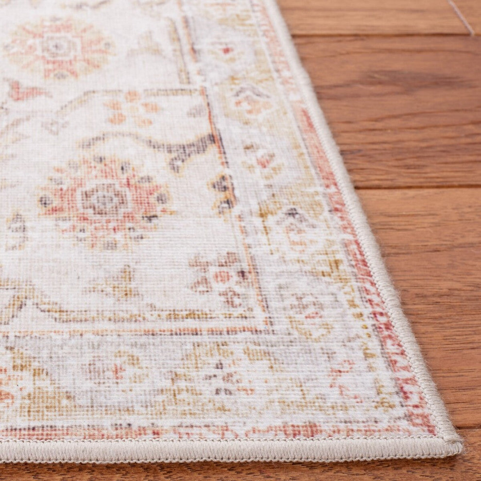 Safavieh Couture Tucson Collection, TSN105 Machine Washable Rug, Light Grey / Rust, 4' Square