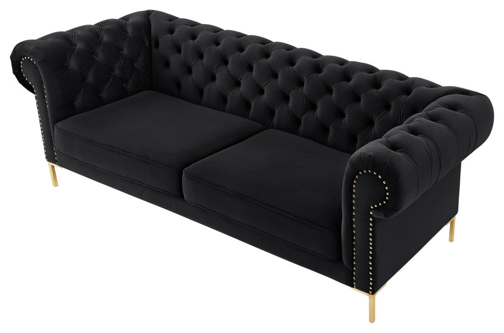 Inspired Home Ariadna Sofa Button Tufted, Black Velvet