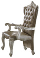 Benzara BM204356 Faux Leather Wooden Arm Chairs, Set of Two, White and Gray