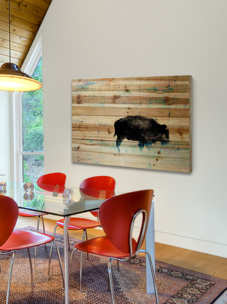 "The Buffalo Knows" Painting Print on Natural Pine Wood, 45"x30"