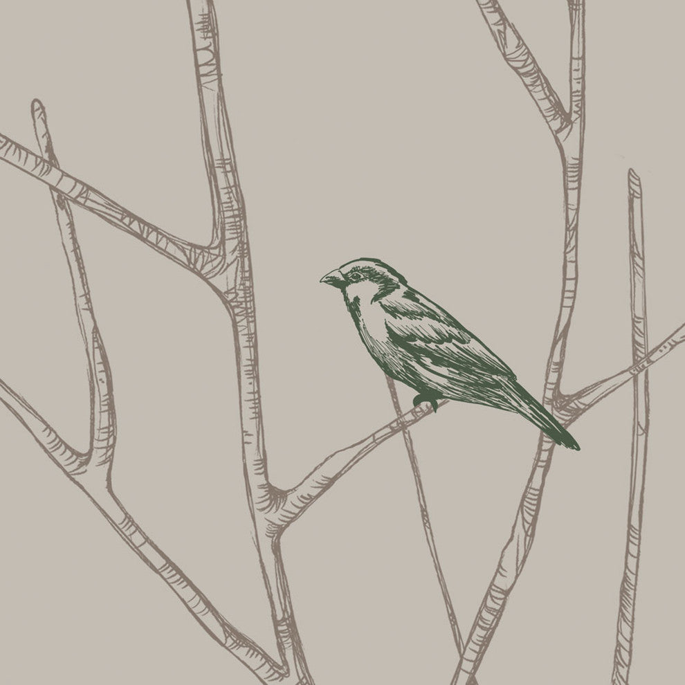 Branch Birds Peel and Stick Vinyl Wallpaper, Green, 24"w X 60"h