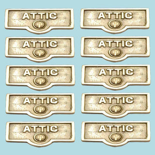 10 Switch Plate Tags ATTIC Name Signs Labels Lacquered Brass |