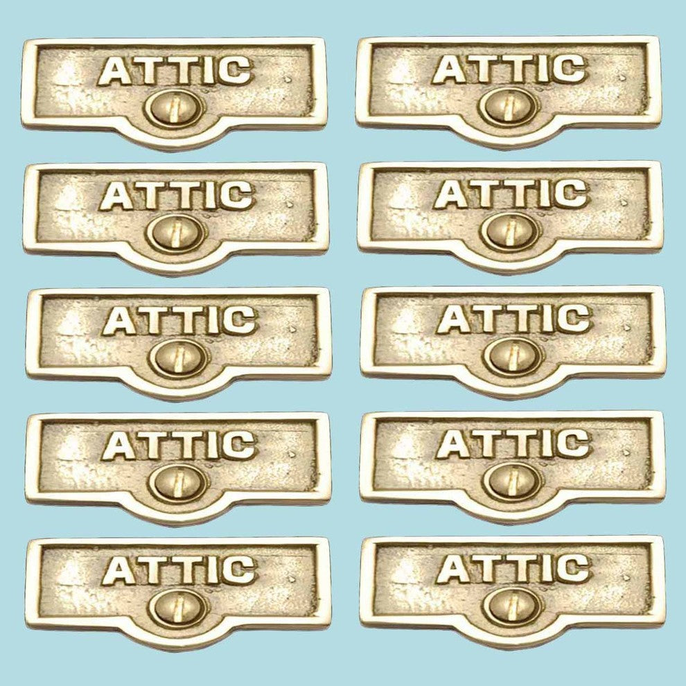 10 Switch Plate Tags ATTIC Name Signs Labels Lacquered Brass |
