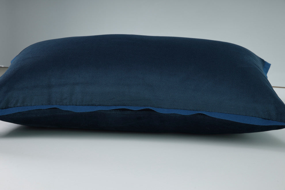 Velvet Flange Navy Blue Rectangular Throw Pillow