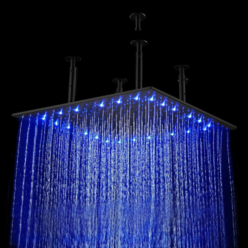 BathSelect 24" Matte Black Square Color Changing LED Rain Shower Head