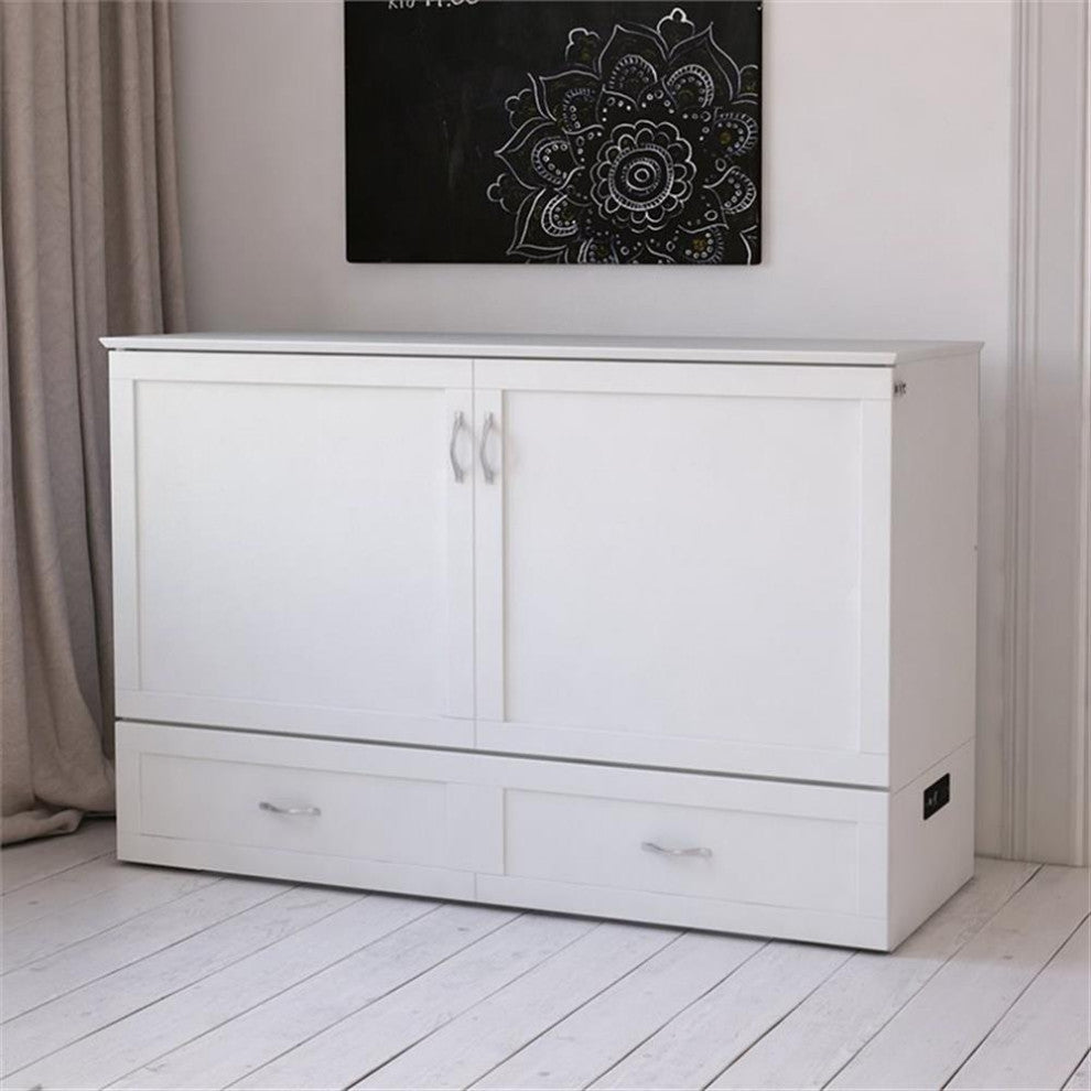 AFI Hamilton Queen Solid Wood Murphy Bed Chest with Built-In Charger in White