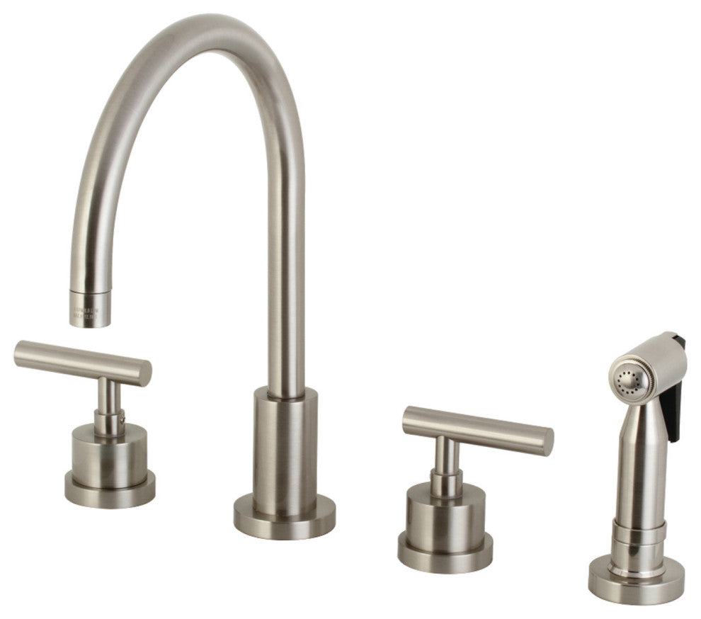 KS8728CMLBS 8" Widespread Kitchen Faucet With Brass Sprayer, Brushed Nickel