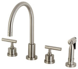 KS8728CMLBS 8" Widespread Kitchen Faucet With Brass Sprayer, Brushed Nickel