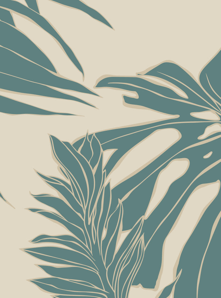 Hand Drawn Jungle Leaves Vinyl Peel and Stick Mural, Green, 24"x108", 6 Pack