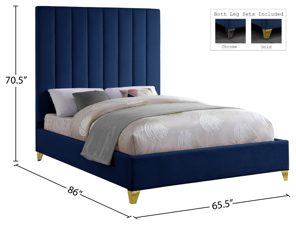 Via Velvet Upholstered Bed, Navy, Queen