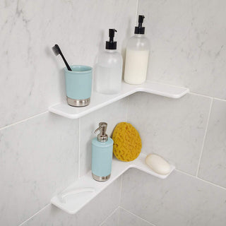 Boundless L-Shaped Corner Shelf Super White Bathroom Shower, Polished Chrome