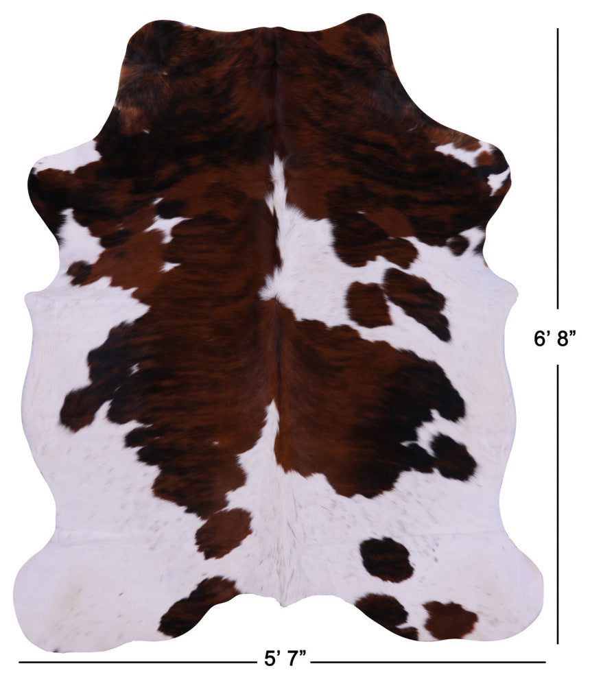 6' 8" X 5' 7" Brown and White Natural Cowhide Rug C1812
