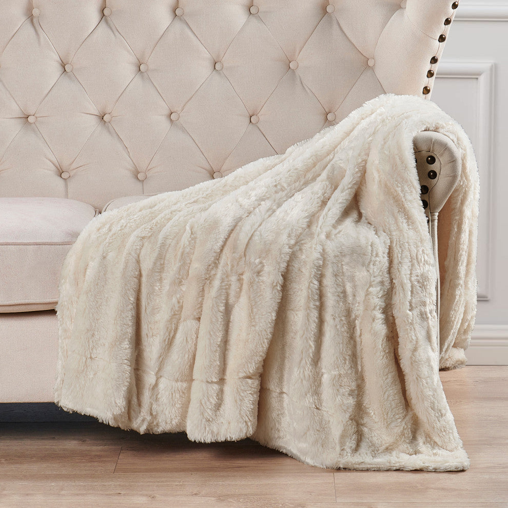 Double Sided Over-Sized Faux Fur Throw Blanket, Oatmeal, 70''''x80''''