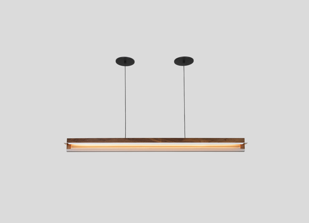 Nubis Linear Pendant, Walnut, Black Canopy, Split Canopy, Integrated LED, 2700k
