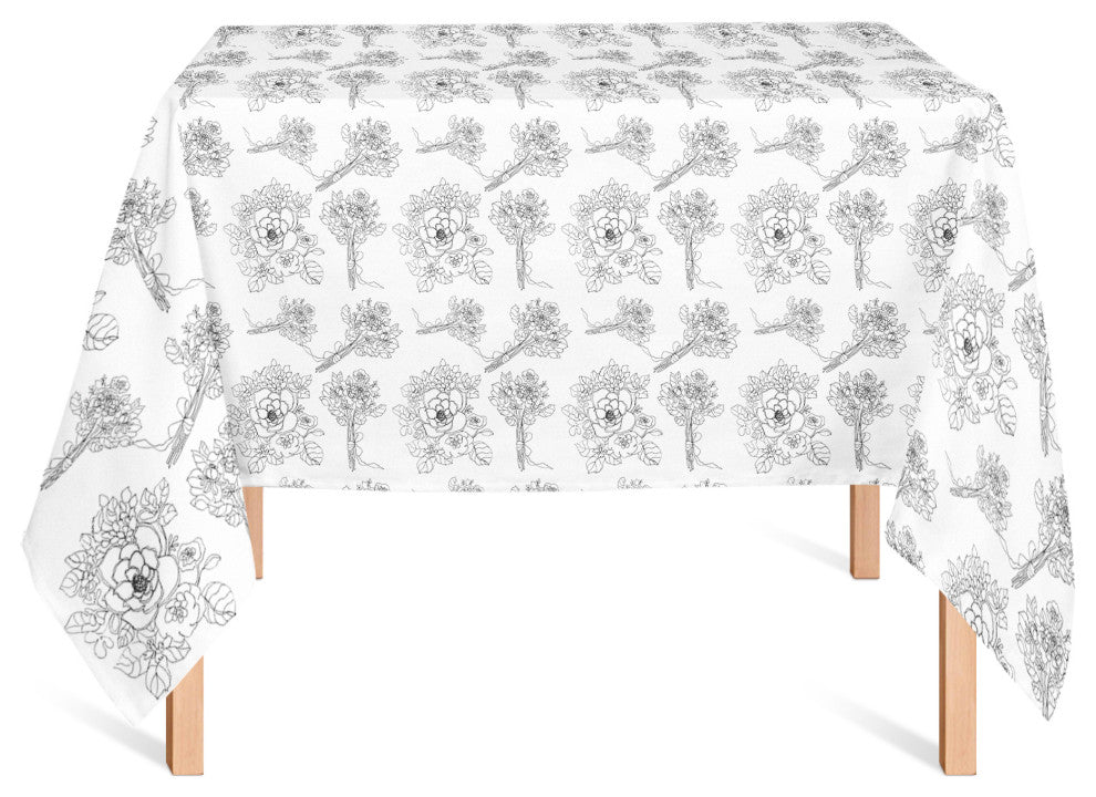 Floral Drawings Black 58x58 Tablecloth
