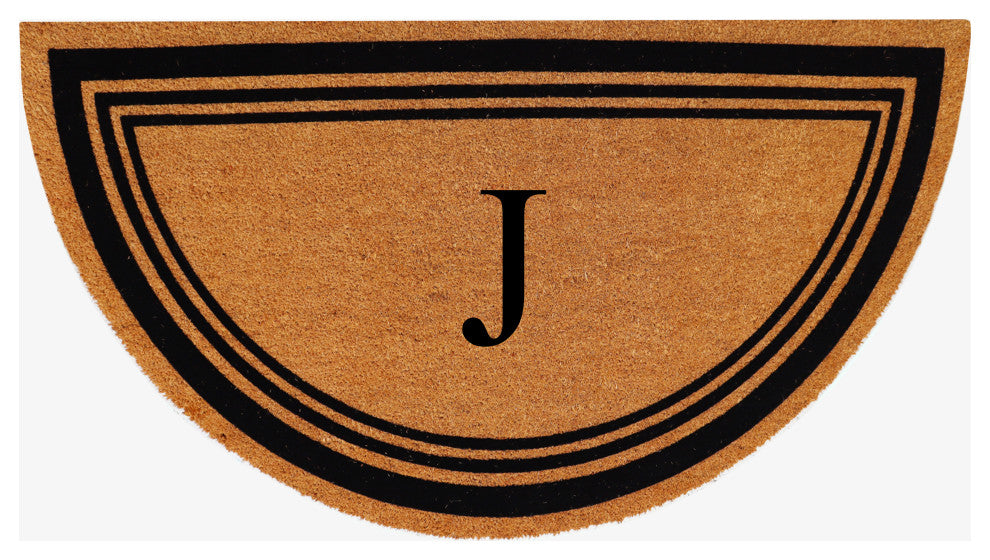A1HC Natural Coir Flock Monogrammed Door Mat for Front Door, 30x60, J