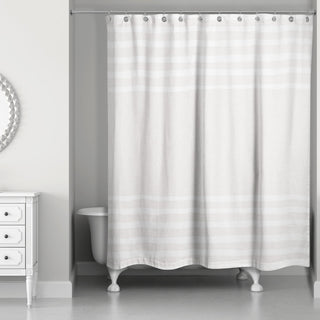 White Linen Stripes 71x74 Shower Curtain