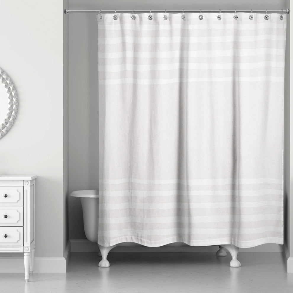 White Linen Stripes 71x74 Shower Curtain