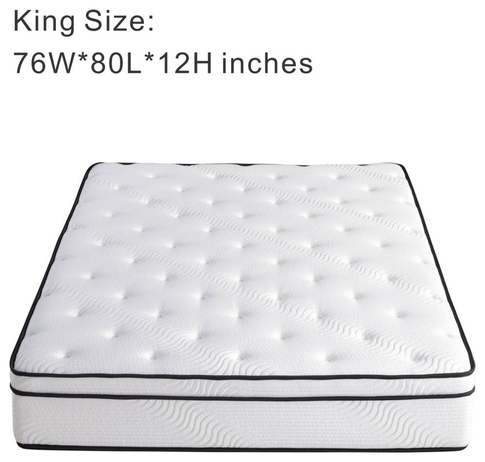 12"? Medium Euro Top Gel Memory Foam Hybrid Pocket Spring Mattress, King