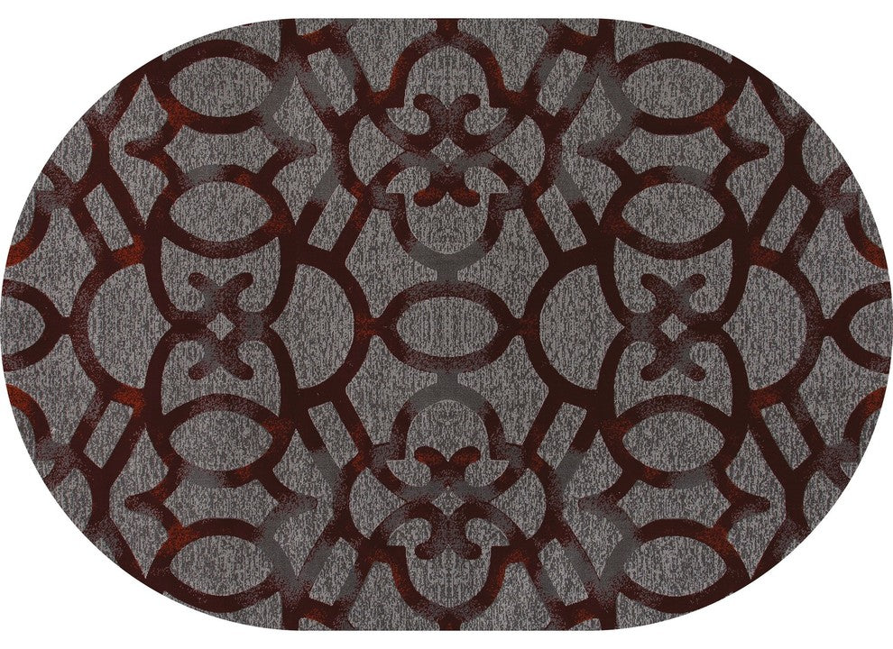 Bastille Trellis Area Rug, Red, 6'7"x9'6" Oval