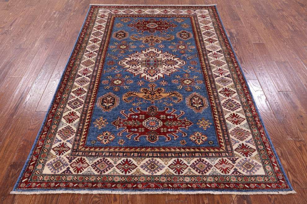 5' 6" X 8' 1" Handmade Super Kazak Geometric Rug Q10918