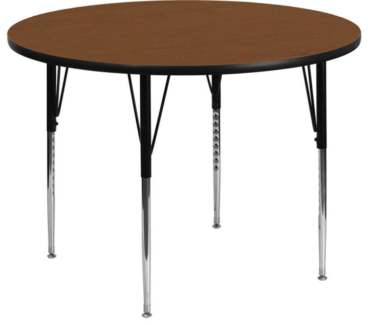 48'' Round Oak HP Laminate Activity Table - Standard Height Adjustable Legs