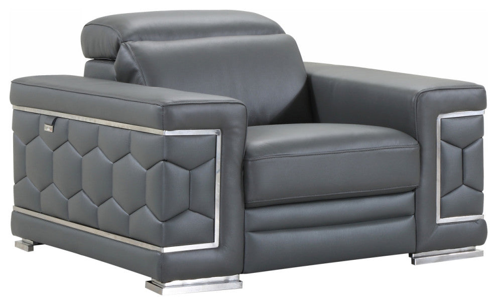 114" Sturdy Dark Gray Leather Sofa Set