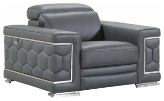 114" Sturdy Dark Gray Leather Sofa Set