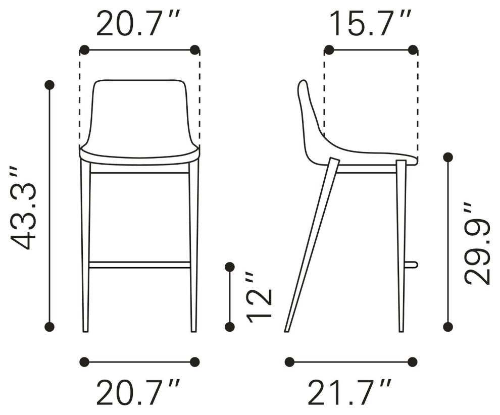 Bar Stool Chair Barstool, Set of 2, Steel Metal, Fabric, Black, Black, Cafe
