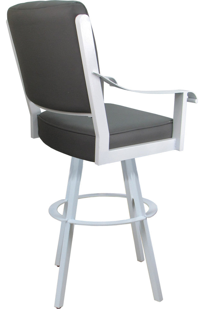 Leather Swivel Metal Bar Stool - Memphis on Warren Base, Gray Leather on White, 30"
