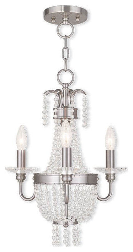 Livex Valentina 3 Light 15" Crystal Chandelier, Brushed Nickel