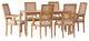 Regan Fabric Upholstered Wood and Cane Expandable 7-Piece Dining Set, Natural Brown/Beige