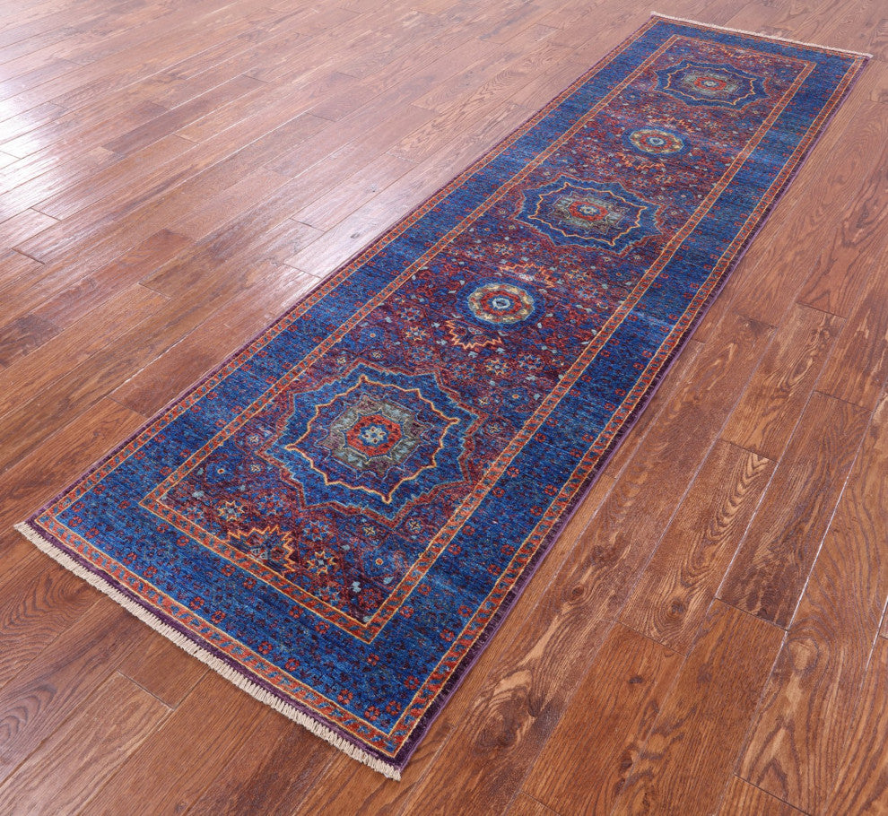 Geometric Mamluk Hand-Knotted Wool Runner Rug 2' 9" X 9' 9" - Q12278