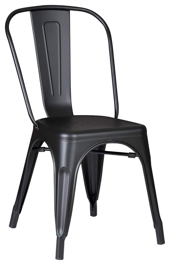 Set Of Four Black Black Metal Slat Back Dining Chairs