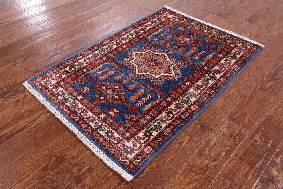 2' 10" X 4' 2" Super Kazak Handmade Geometric Rug Q10281