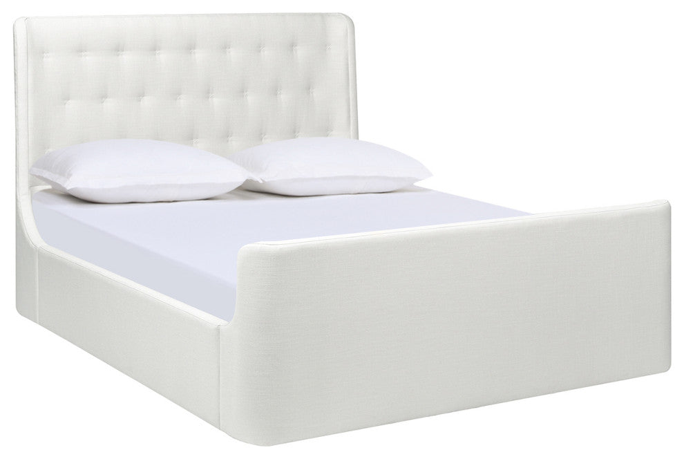 Brooks Contemporary Tufted Shelter Platform Bed, Antique White Polyester, Queen