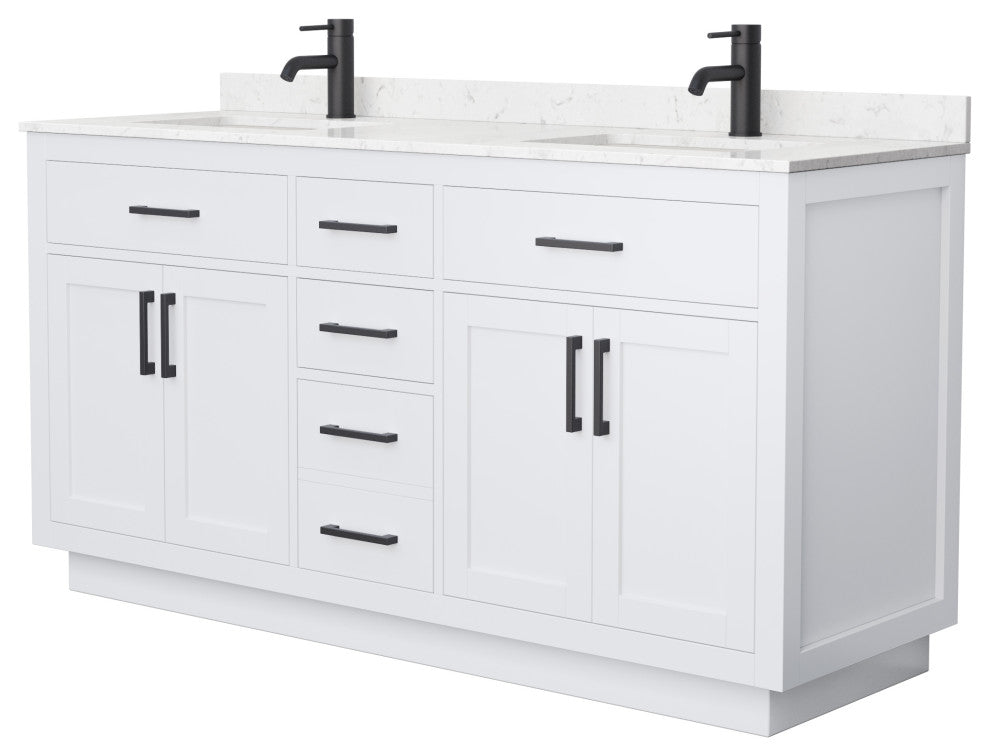 Beckett TK 66" Double Vanity, Cultured Top, Black Trim