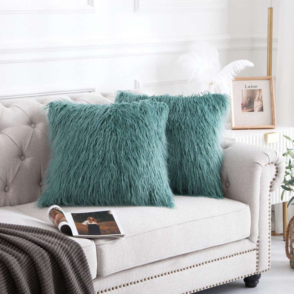 Mongolian Faux Fur Pillow Shell Set, Oil Blue, 20"x20"