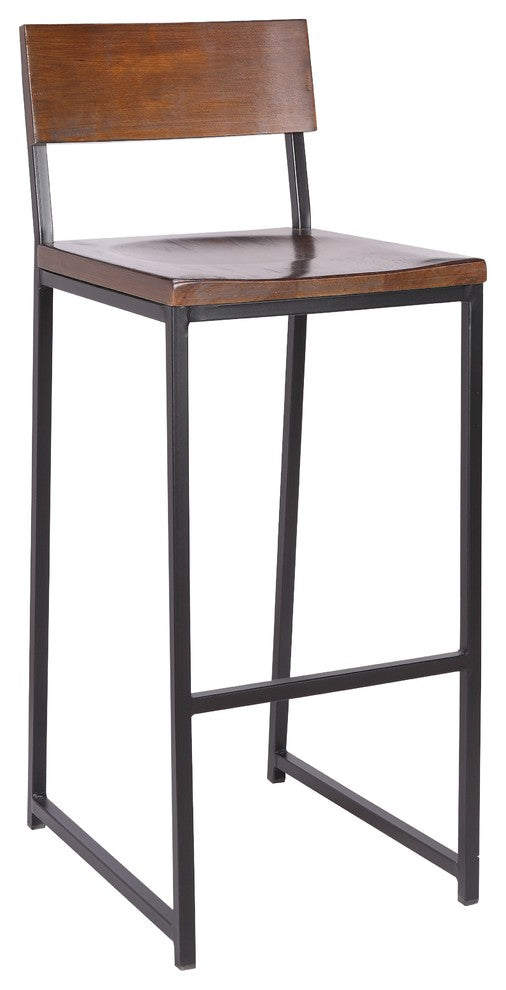 Zaylor Heavy Duty Barstool Frosted Black with Walnut Wood Seat (Set of 2)