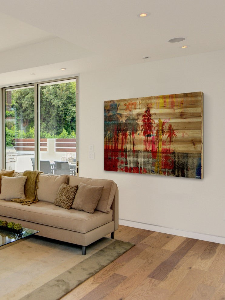 "Abbott Kinney" Print on Natural Pine Wood, 36"x24"
