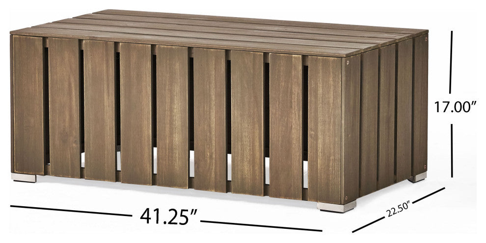 GDF Studio Edward Outdoor Acacia Wood Loveseat and Coffee Table Set, Gray/Gray