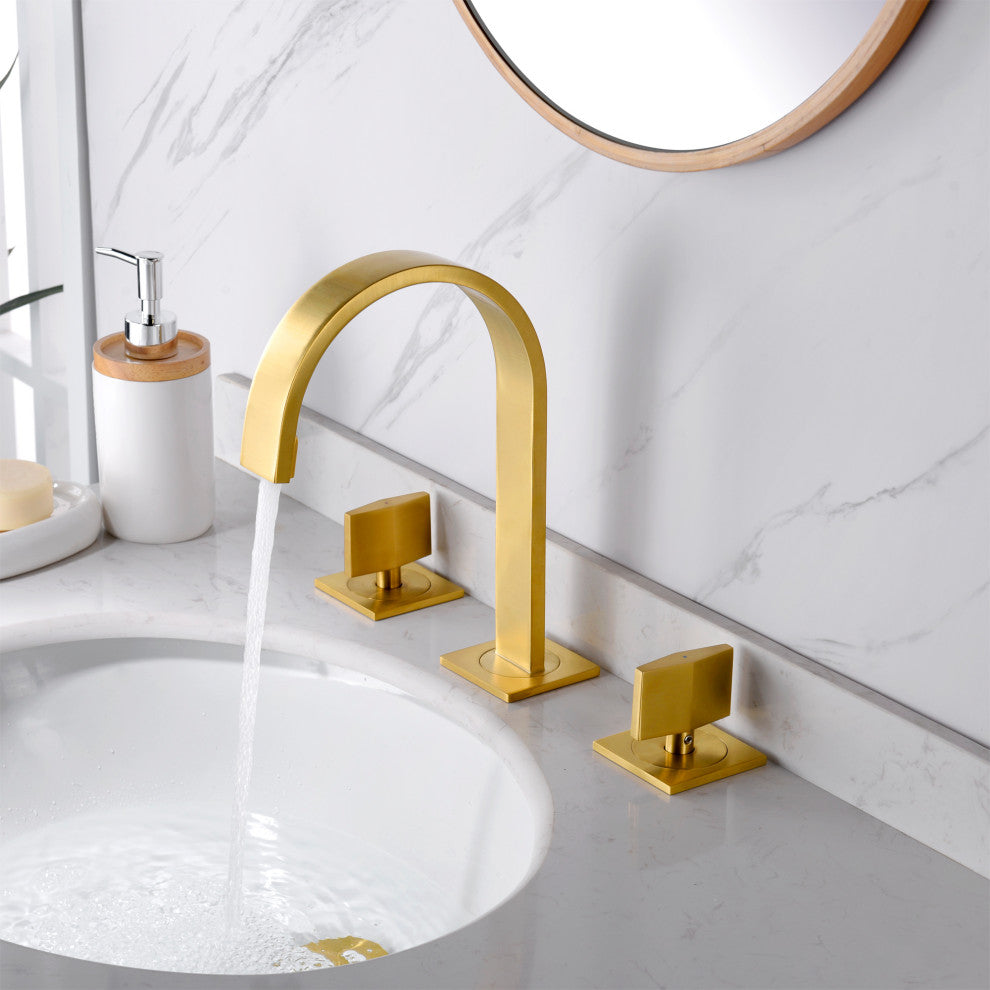 Luxier WSP05-T 2-Handle Widespread Bathroom Faucet with Drain, Brushed Gold