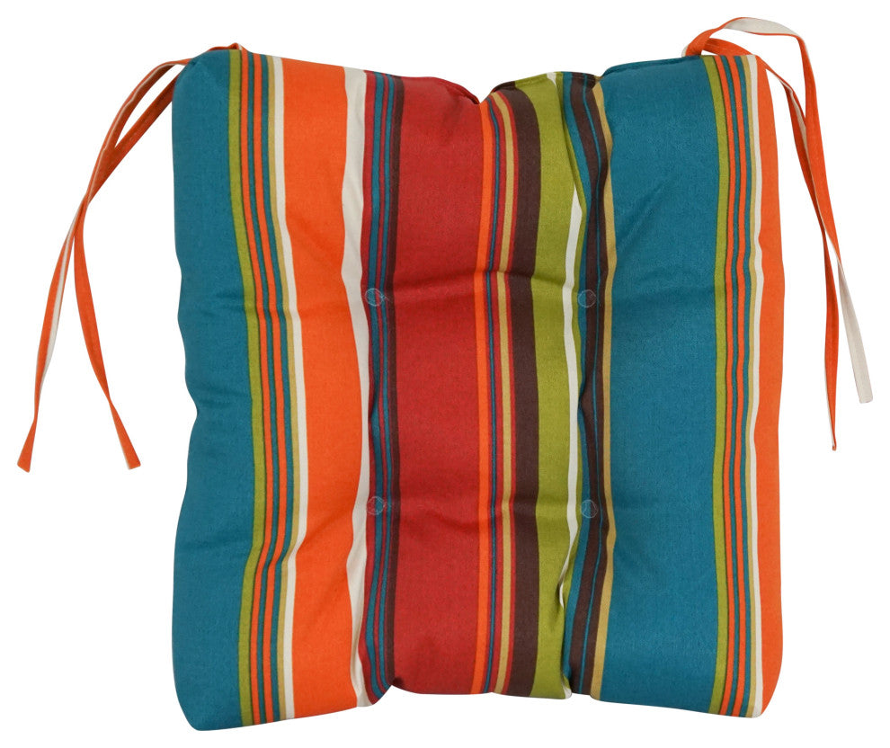 16" Patterned Outdoor Square Tufted Chair Cushions, Set of 6, Westport Teal