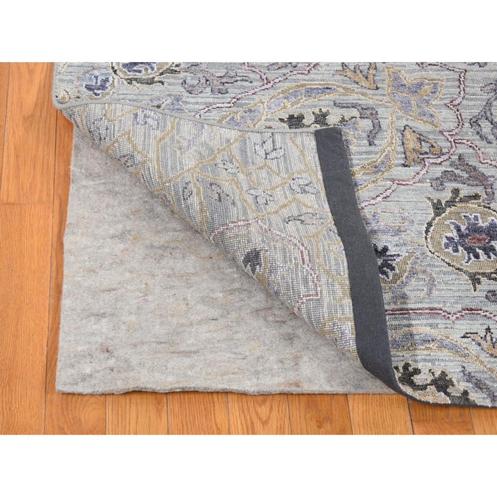 Ash Gray The Maharaja Pure Silk With Wool Hand Knotted Oriental Rug 7'9"x10'1"