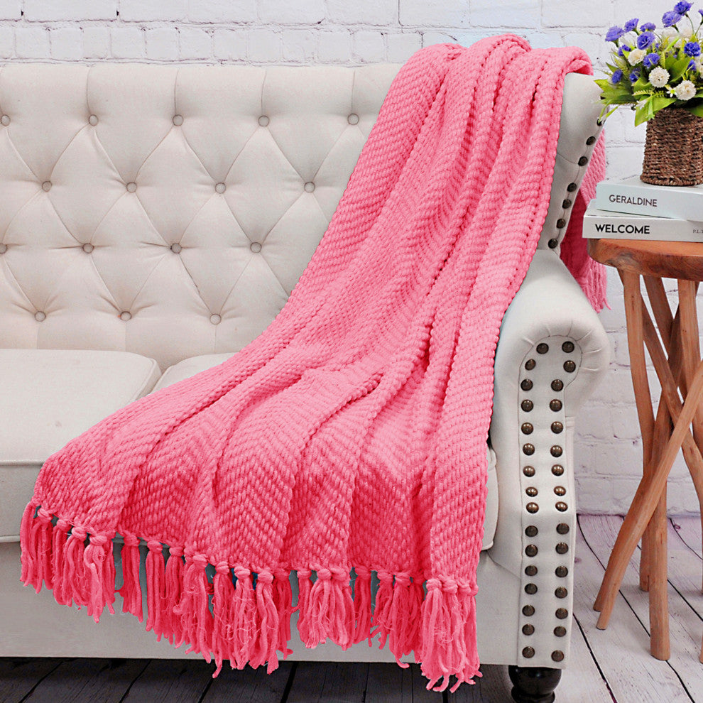 Tweed Knitted Throw Blanket, Camellia Rose, 60"x80"