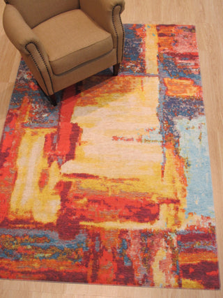 Red Distressed Bohemian Moderno Art Rug, 4' 4x6' 3