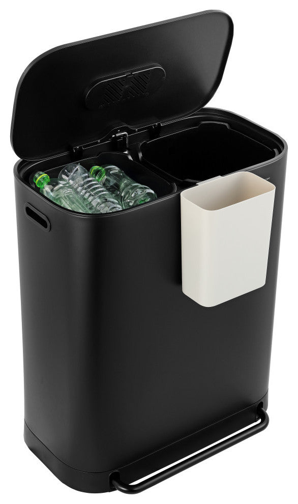 Kitchen 16-Gallon Double-Bucket Step Trash Can With Odor Filter and Lid Support