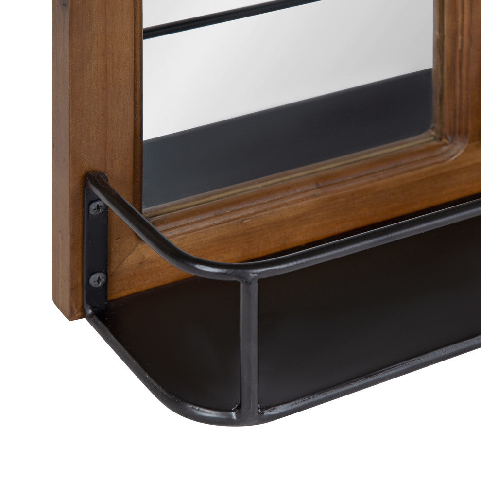 Jackson Wood Windowpane Mirror With Metal Shelf, Brown/Black, 24"x18"