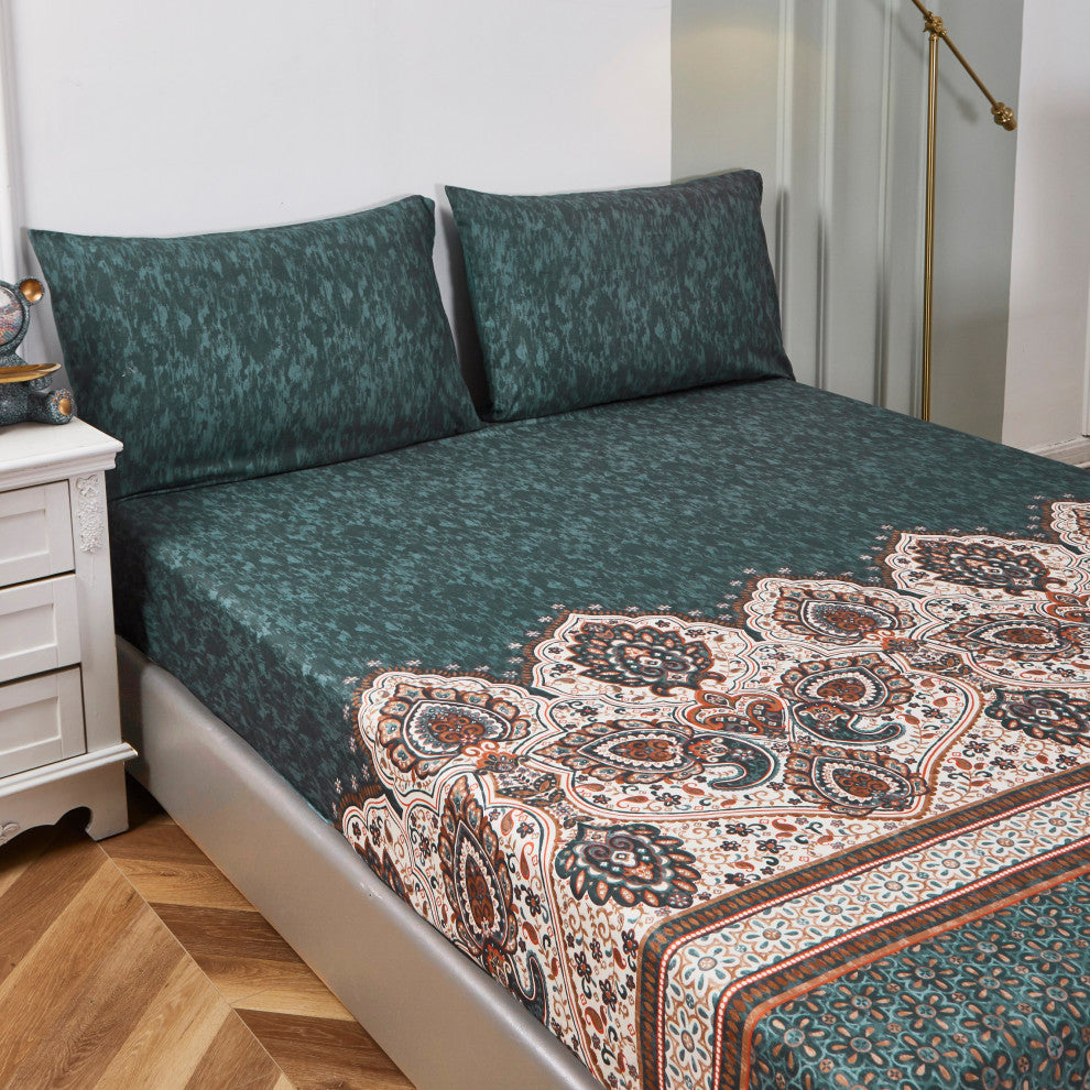 Tache Paisley Damask Lattice Floral Fitted Sheet, Cal King