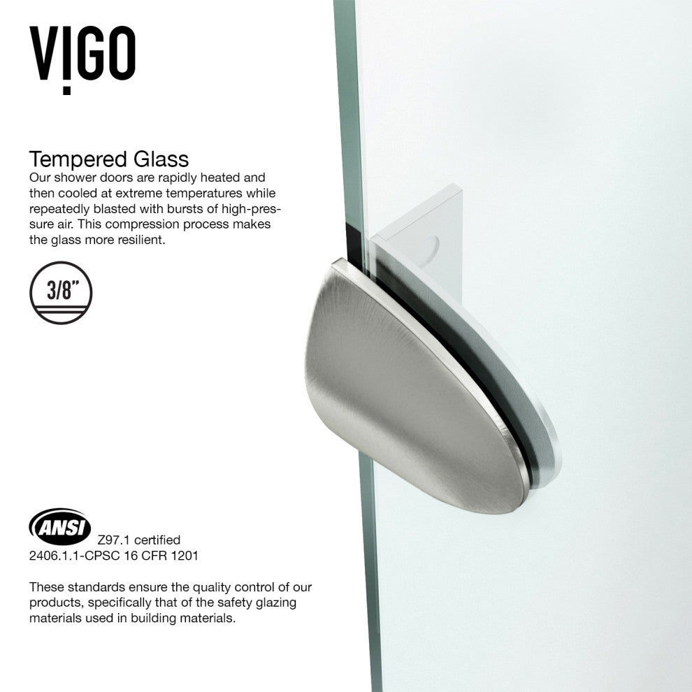 VIGO Verona Frameless Hinged Neo-Angle Shower Enclosure, Brushed Nickel, 40" D X 40" W, High Base